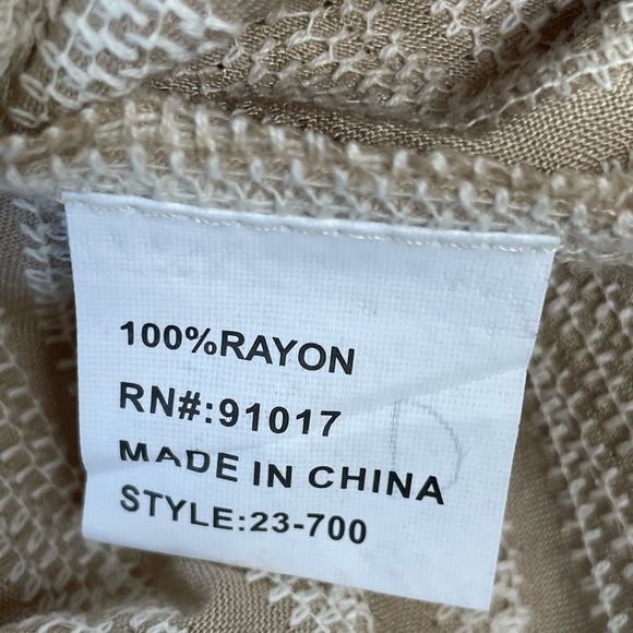 Solitaire Khaki Embroidered Top Fern Pattern Stitching Puff Sleeves Women M/L - Picture 6 of 8